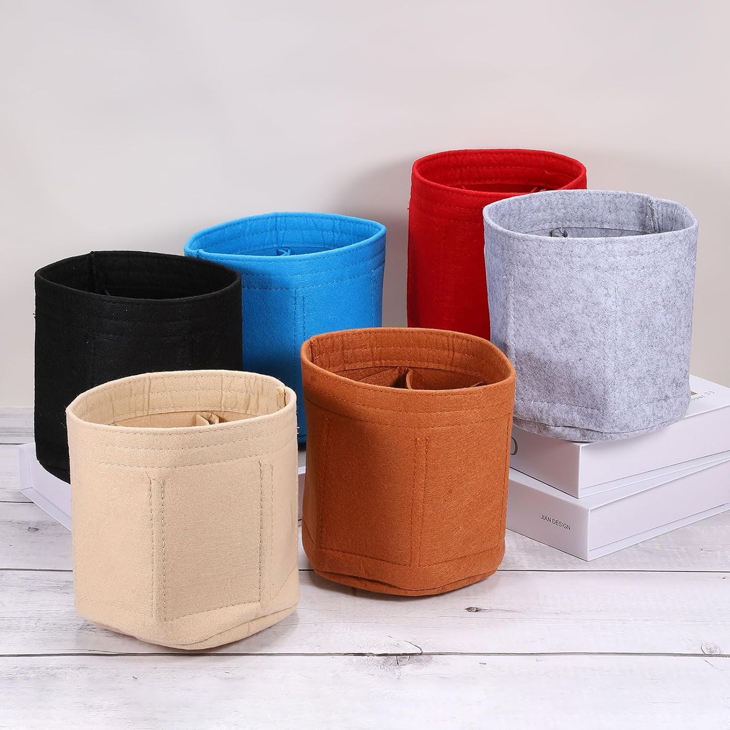 Purse Organizer Insert, Portable Felt Organizer Bags Round Multiple Compartments Purse Liner for Bucket Bag, Domed Satchel, Tote Bag, Handbag Shaper (6" x 6", Red)