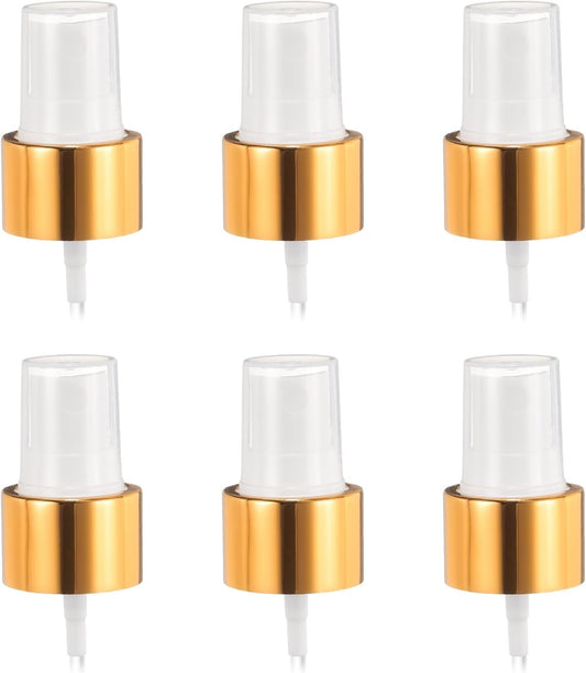 6 Pcs Gold White Spray Top, 24/410 Fine Mist Sprayer Reusable Replacement Spray Bottle Pump Plastic Top for Cosmetic Perfume and Body Sprays Bottle