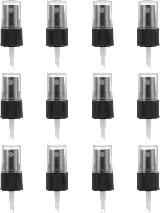 12 Pcs Black Spray Top, 18/410 Fine Mist Sprayer Reusable Replacement Spray Bottle Pump Stripe Plastic Top for Cosmetic Perfume and Body Sprays Bottle