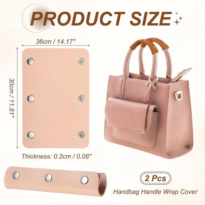 2 Pcs Handbag Handle Cover, Leather Luggage Handle Wraps, Purse Strap Cover Luggage Grip Protector Fine Texture Silver Buckle for Purse Tote Bag Suitcase, Peach Pink