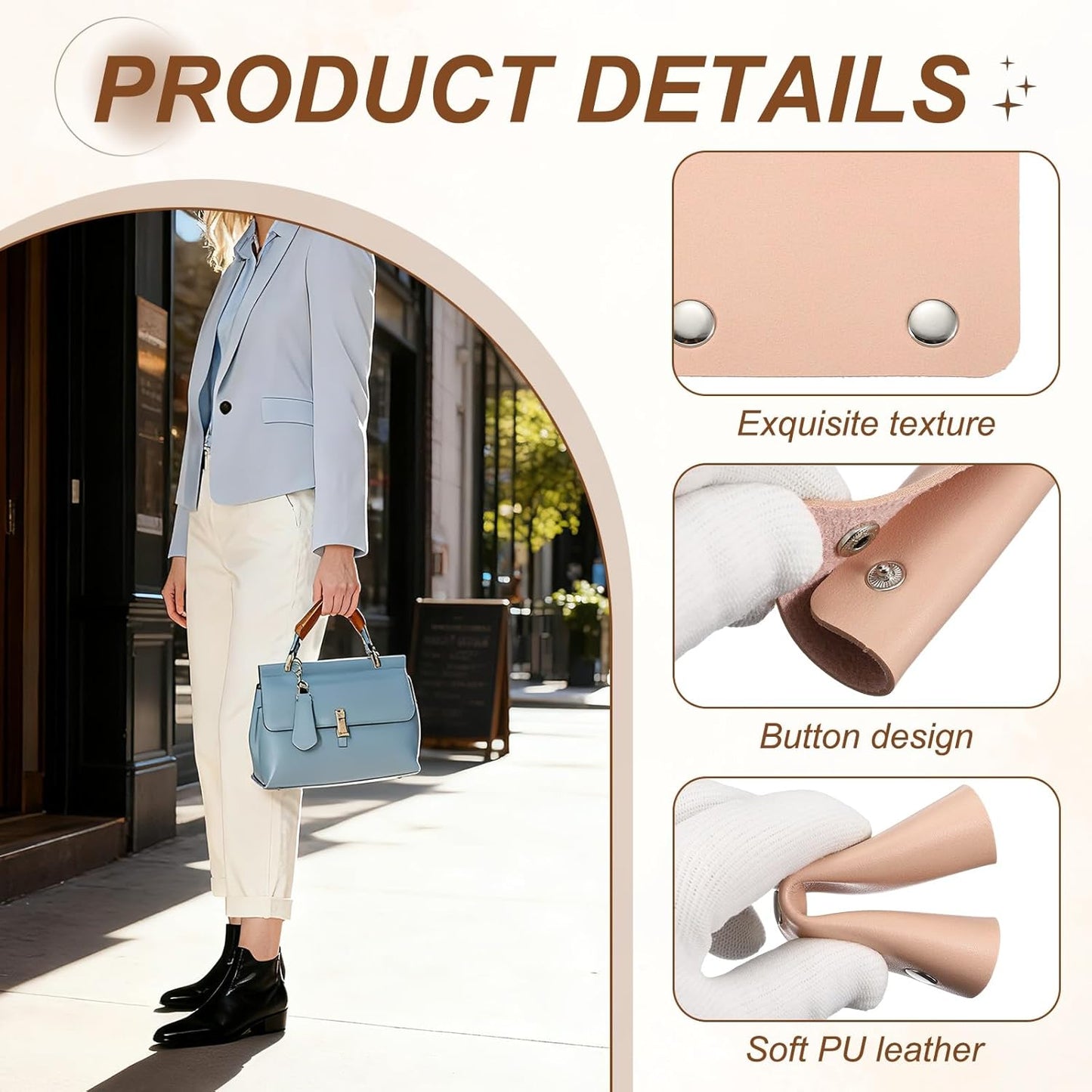 2 Pcs Handbag Handle Cover, Leather Luggage Handle Wraps, Purse Strap Cover Luggage Grip Protector Fine Texture Silver Buckle for Purse Tote Bag Suitcase, Peach Pink