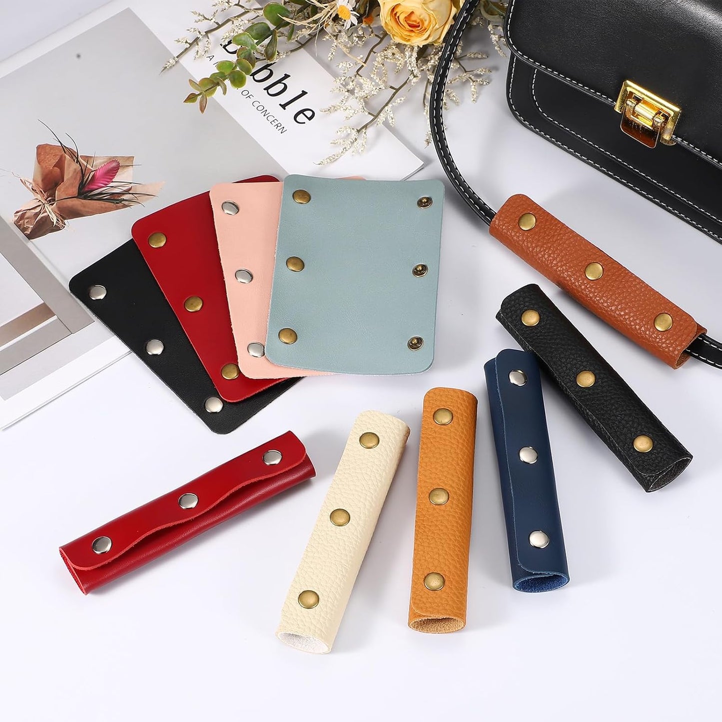 2 Pcs Handbag Handle Cover, Leather Luggage Handle Wraps, Purse Strap Cover Luggage Grip Protector Fine Texture Silver Buckle for Purse Tote Bag Suitcase, Peach Pink