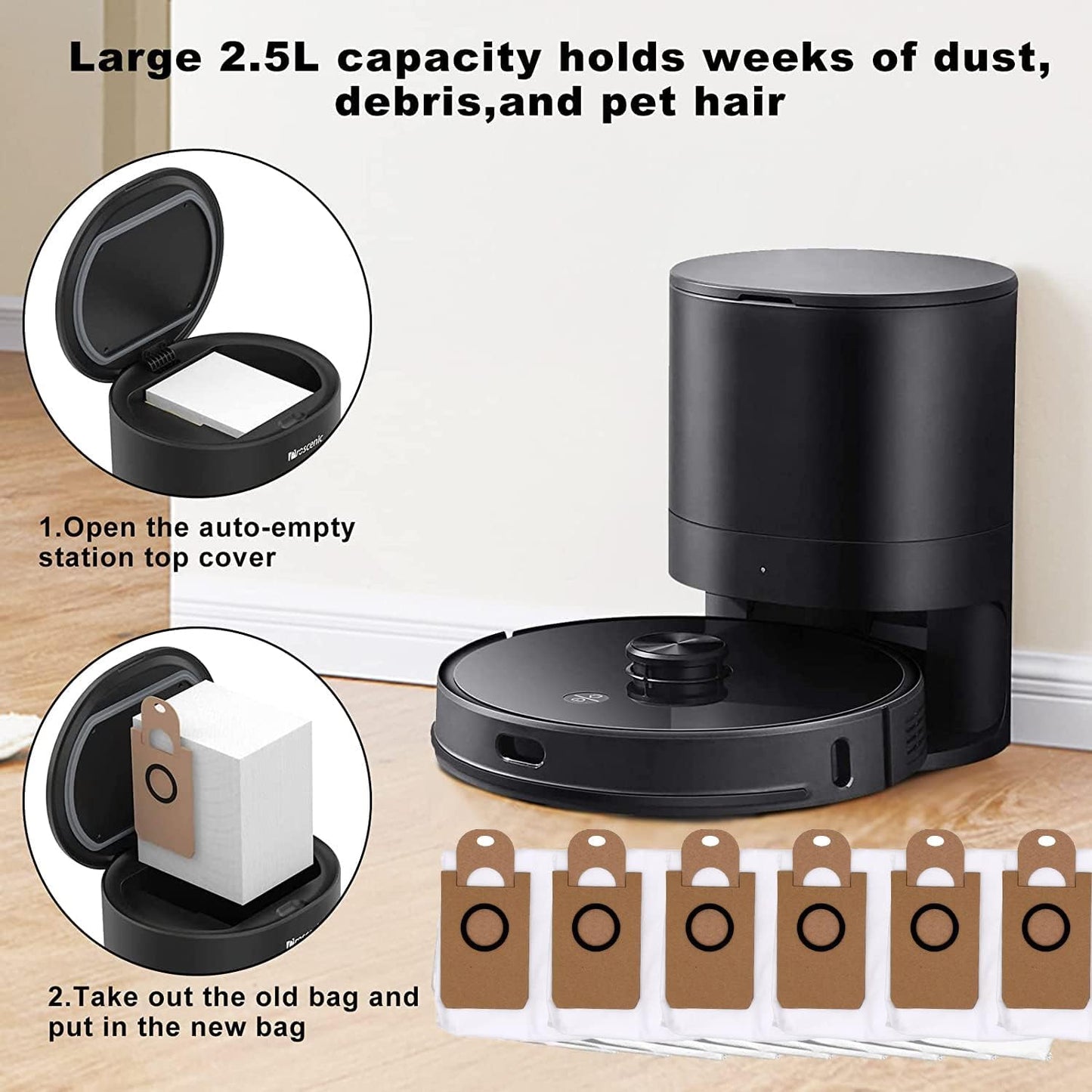 6 Pack Dust Bags for iHome AutoVac Nova Self Empty Robot Vacuum Replacement Accessory Parts