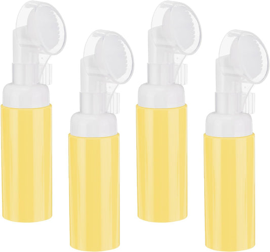 4Pcs Empty Foaming Soap Dispenser, 2oz / 60ml Facial Cleanser Foam Bottle with Brush for Hand Soap, Shampoo, Shower Gel, Yellow
