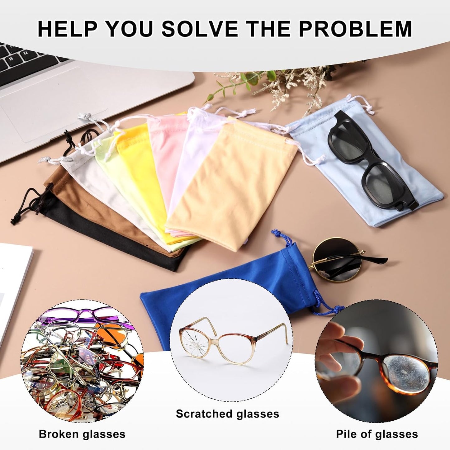Microfiber Eyeglass Cases Glasses, Sunglasses Storage Bag with Drawstring, Soft Glasses Pouch Travel for Women Men