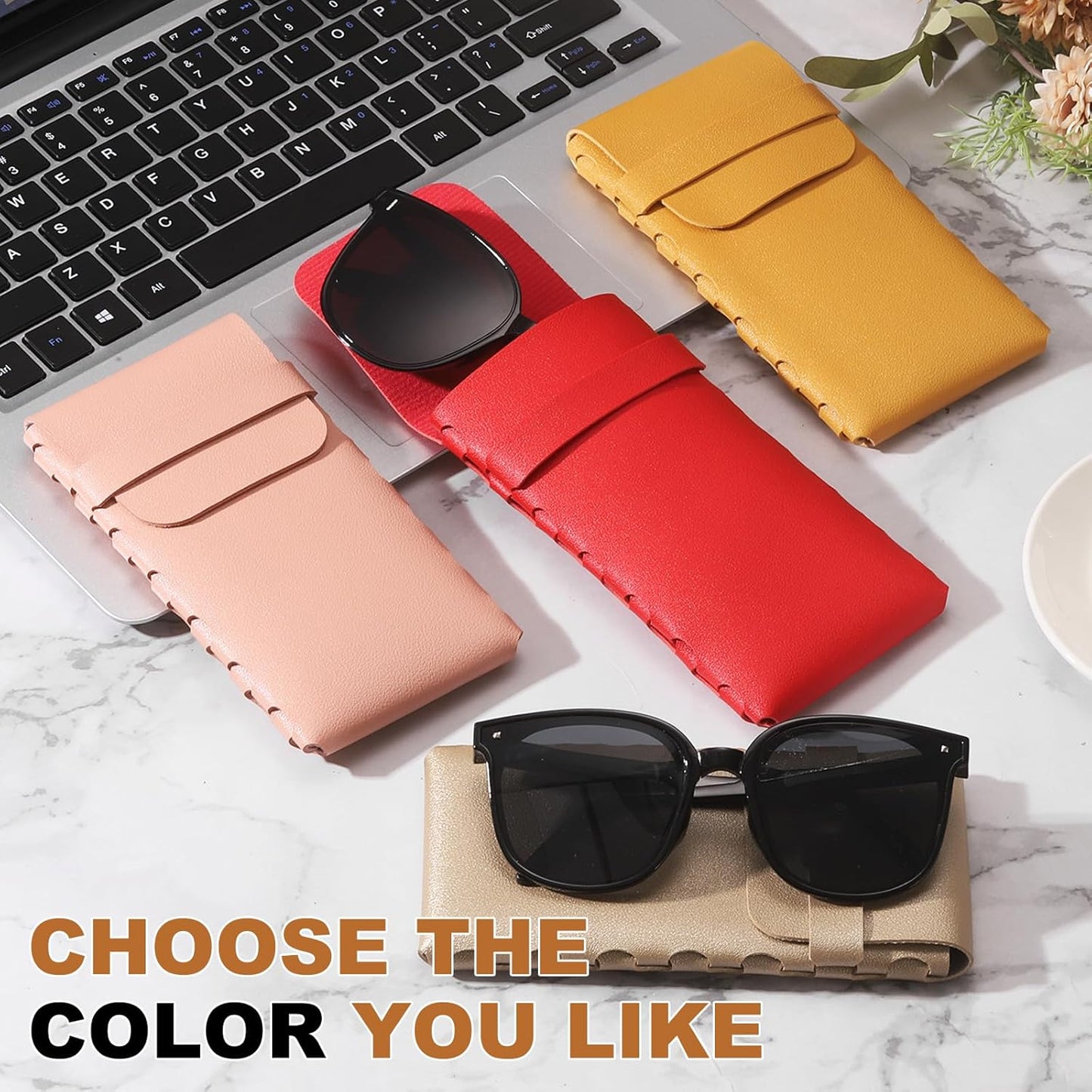Soft Glasses Case, Leather Eyeglass Case, Portable Glasses Pouch Eyewear Holder with Flap Closure for Women Men