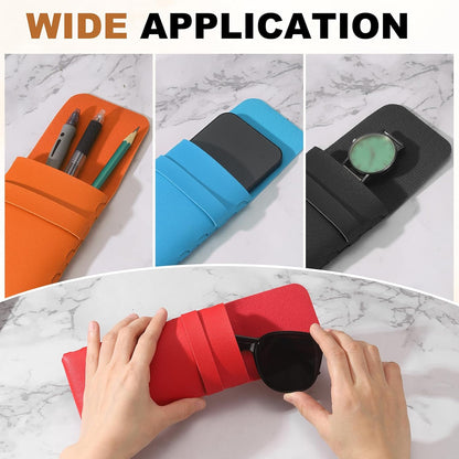 Soft Glasses Case, Leather Eyeglass Case, Portable Glasses Pouch Eyewear Holder with Flap Closure for Women Men