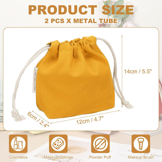 2 Pcs Drawstring Makeup Bag, 4.7" Canvas Cosmetic Bag Women's Make Up Bags Toiletry Organizer Pouch for Travel Toiletries Accessories, Orange