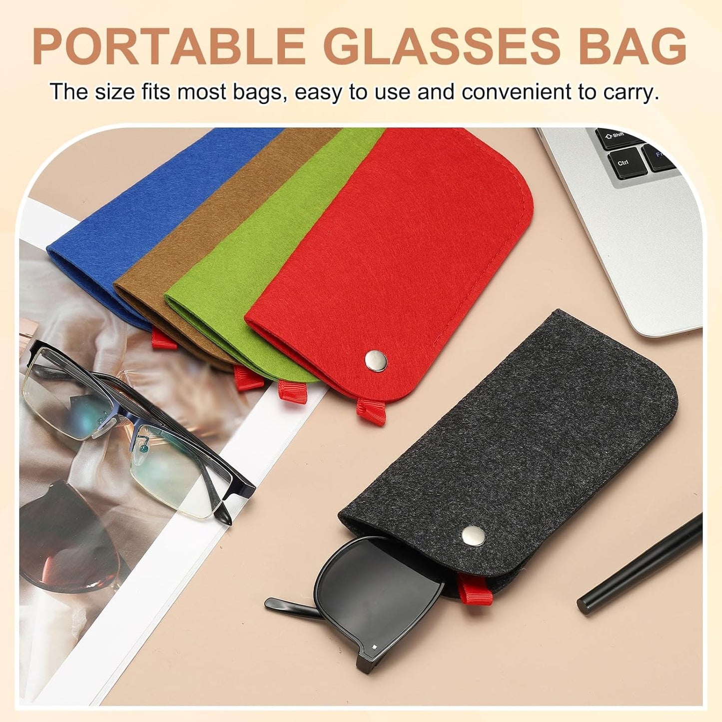 Portable Felt Glasses Case, Soft Slip-in Pouch Case, Ear Hanging Eyeglasses Bag Sunglasses Storage Pouch