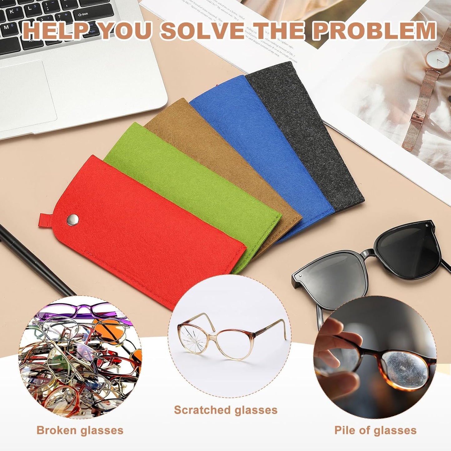 Portable Felt Glasses Case, Soft Slip-in Pouch Case, Ear Hanging Eyeglasses Bag Sunglasses Storage Pouch
