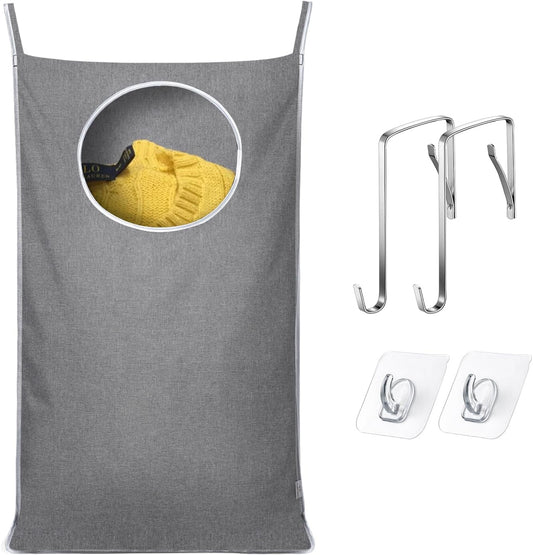 Hanging Laundry Hamper Bag with 2 Different Types of Hooks, Size 20 x 30 Inch Door Laundry Hamper Storage Bag for Dirty Clothes, Blankets, and Toys (Grey, 1-Pack)