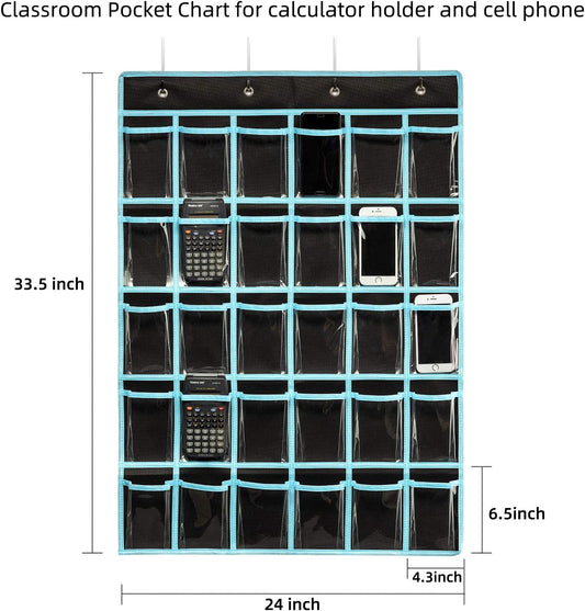 Classroom Pocket Chart Organizer,Cell Phones Calculator Holder for Classroom Storage, Hanging Wall Door Calculator Phone Caddy for Classroom. (30 Pockets-Black)