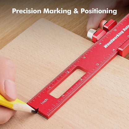 3PCS Woodworking Ruler Set, Precision Pocket Ruler with Adjustable Slide Stop, Aluminum Alloy Measuring Tool for Marking & Scribing, Metal T-Track Square Rulers, Inch and Metric (6", 8", 12")