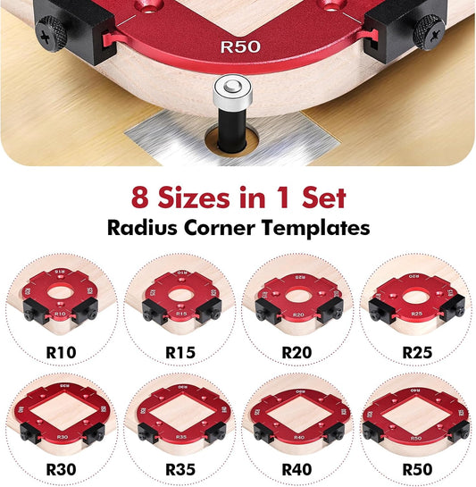 2 Pack Router Corner Radius Template, Premium Aluminum Alloy Router Corner Rounding Jig for Woodworking, 8-in-1 Arc Cutting Guide Set (R10-R50), Fits Trim, Handheld, and Table Routers