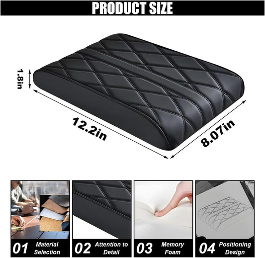 Car Center Console Cover Pad, Leather Auto Console Arm Rest Cover, Waterproof Car Armrest Seat Box Cushion Protector, Memory Foam Armrest Pillow for Most Cars