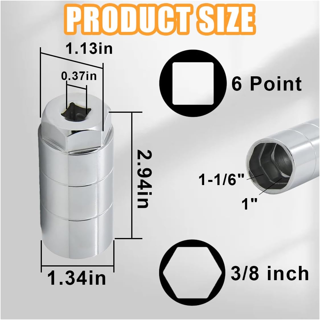 Oil Pressure Switch Socket, 1 1/16" Socket Switch Fits 3/8" Drive or 1 1/8" Hex Wrench, Accepts Oil Pressure Sending Units Up to 2 5/8'' Long, Suitable for Most Car Models (Silver)