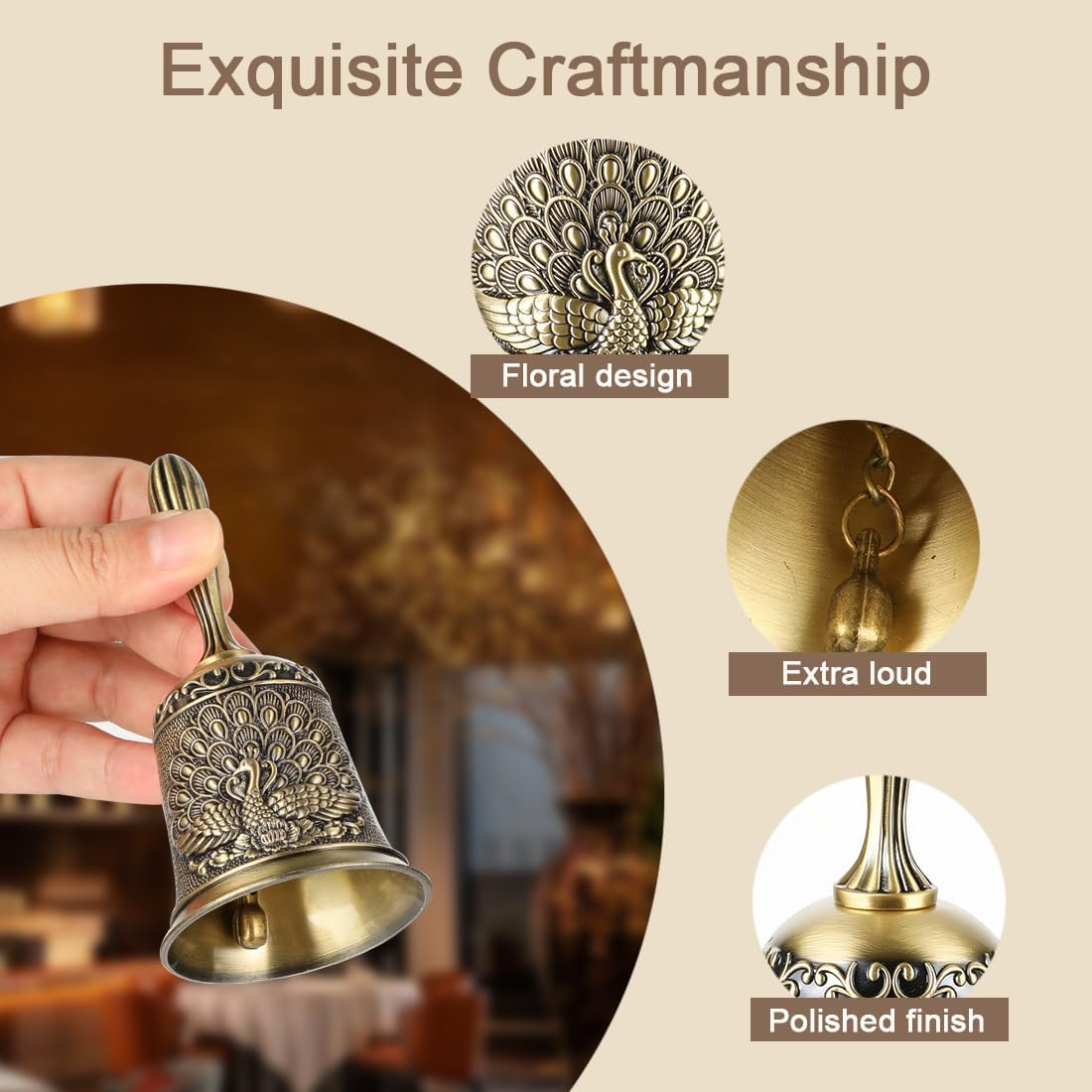 Hand Bell Ringing Bells Loud Service Call Bells Handbells for Seniors Bedside Wedding Dinner Meditation