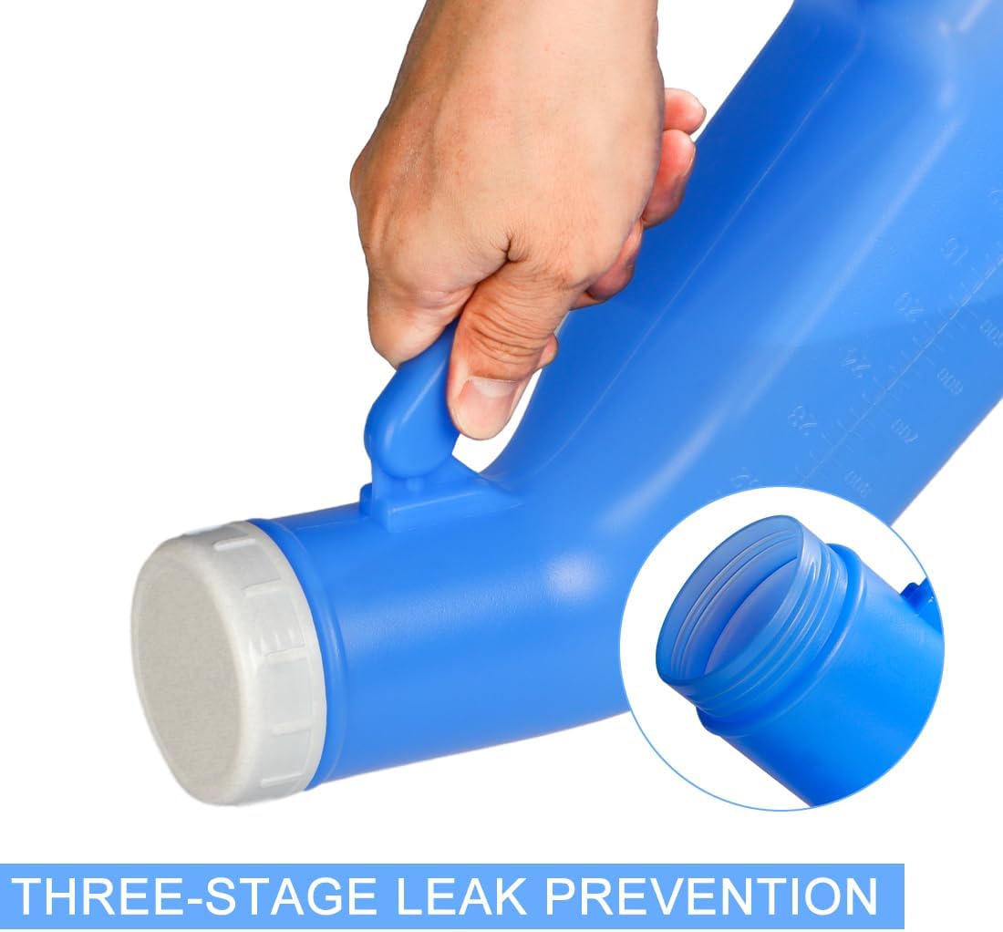 Male Urinals Urine Bottle for Men Portable Travel Pee Bottles Spill Proof Urinary Chamber with Screw-on-Lid Plastic Bedside Urinals for Men, 1L