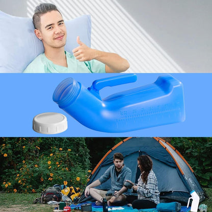 Male Urinals Urine Bottle for Men Portable Travel Pee Bottles Spill Proof Urinary Chamber with Screw-on-Lid Plastic Bedside Urinals for Men, 1L
