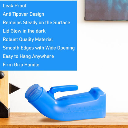 Male Urinals Urine Bottle for Men Portable Travel Pee Bottles Spill Proof Urinary Chamber with Screw-on-Lid Plastic Bedside Urinals for Men, 1L