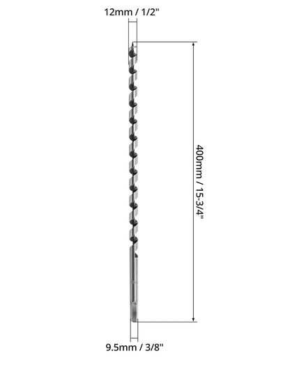 Auger Drill Bit for Wood, 1/2 Inch Diameter x 16 Inch Length, 3/8-Inch Hex Shank, Long Drill Bits