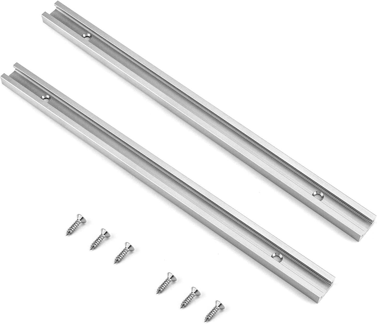 Aluminum T Track, 2 Pack 12 Inch Universal Double Cut Profile T Track, with Predrilled Mounting Holes and Screws, Woodworking and Fixtures, for Drill Press Table, Router Table