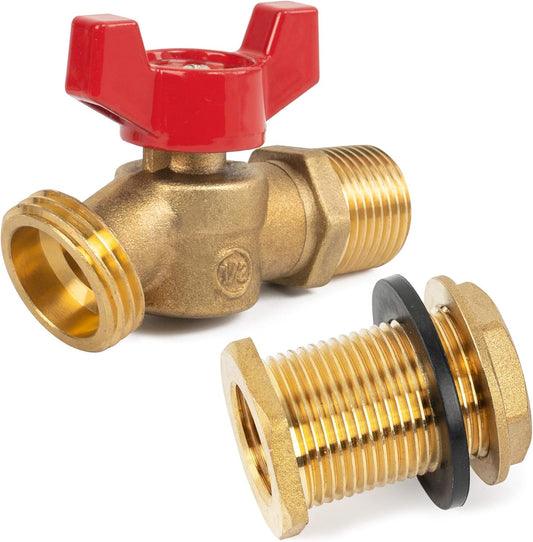 Brass Rain Barrel Quarter Turn Ball Valve Spigot Kit 1/2 Inch With Bulkhead Fitting