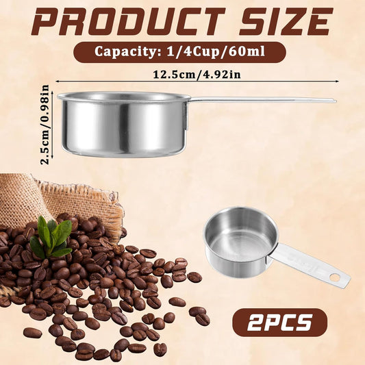 2 Pcs 1/4 Cup Stainless Steel Measuring Cup, 60 ml 2 oz Stainless Steel Measuring Cups Metal Coffee Scoop Cat Food Scoops for Wet and Dry Ingredients Cooking Baking Kitchen, Dishwasher Safe
