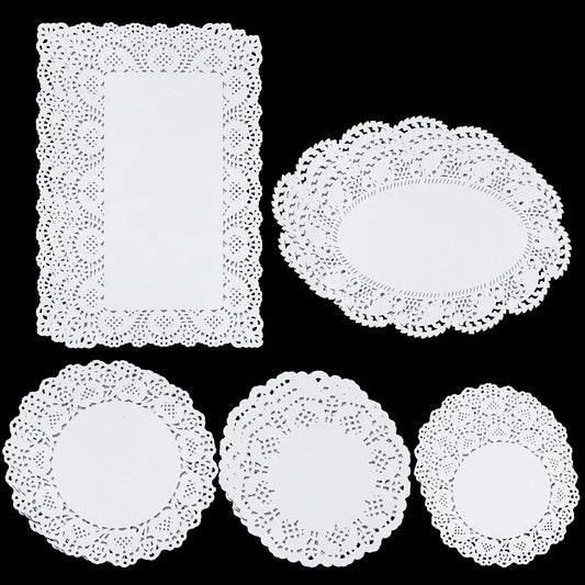 5 Sizes Paper Doilies, 150 Pcs Lace Doilies Paper Round Disposable Placemats White-Doilies for Tables Dessert Trays Party Craft Wedding Birthday Cakes Tableware Decorations