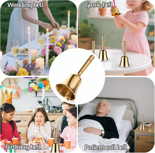 Dinner Bell, Super Loud Solid Brass Call Bells with Metal Handle, 3.9" Small Ring Handbell for Wedding, Classroom, Meditation, Animal Training, Teaching and Seniors Bedside (Gold)