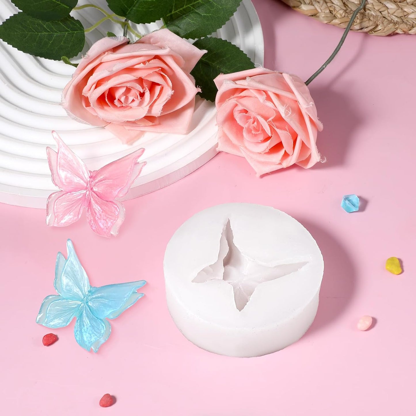 3D Flower Butterfly Silicone Molds, Butterfly Chocolate Fondant Soap Mold Double Layered Epoxy Resin Molds for Candy, DIY Scented Candles, Plaster, Cake Decorating and Crafts (White)