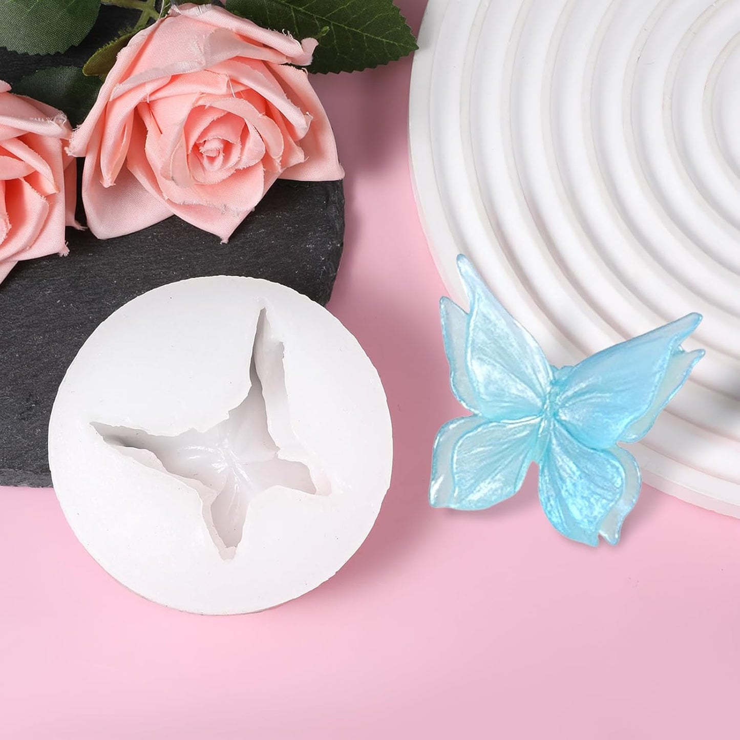 3D Flower Butterfly Silicone Molds, Butterfly Chocolate Fondant Soap Mold Double Layered Epoxy Resin Molds for Candy, DIY Scented Candles, Plaster, Cake Decorating and Crafts (White)