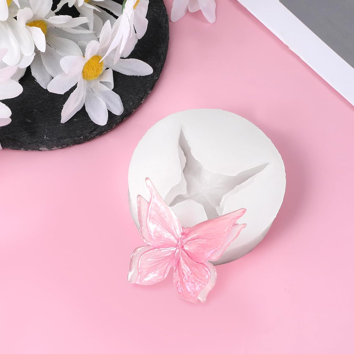3D Flower Butterfly Silicone Molds, Butterfly Chocolate Fondant Soap Mold Double Layered Epoxy Resin Molds for Candy, DIY Scented Candles, Plaster, Cake Decorating and Crafts (White)