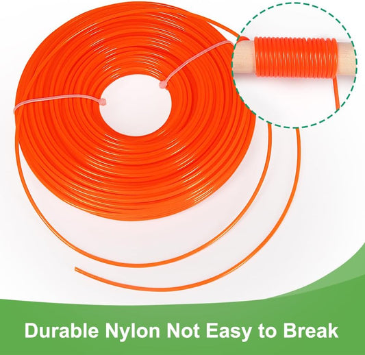 String Trimmer Line 0.095-Inch, 328 Feet 2.4mm Round Nylon Weed Eater String for Grass, Weeds and Brush, Universal Fit for Gas and Electric Trimmers (Orange, 164 Feet/Roll)