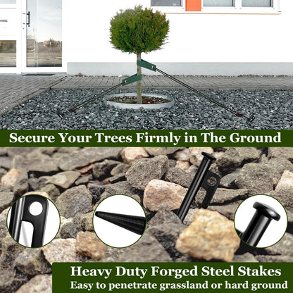 Tree Stakes and Supports, Heavy Duty Tree Stakes Kit Include 3Pcs Tree Straps for Staking, 3Pcs 12" Steel Spikes, and 39Ft Rope, Tree Supports for Young Tree Anti Strong Wind, Bad Weather