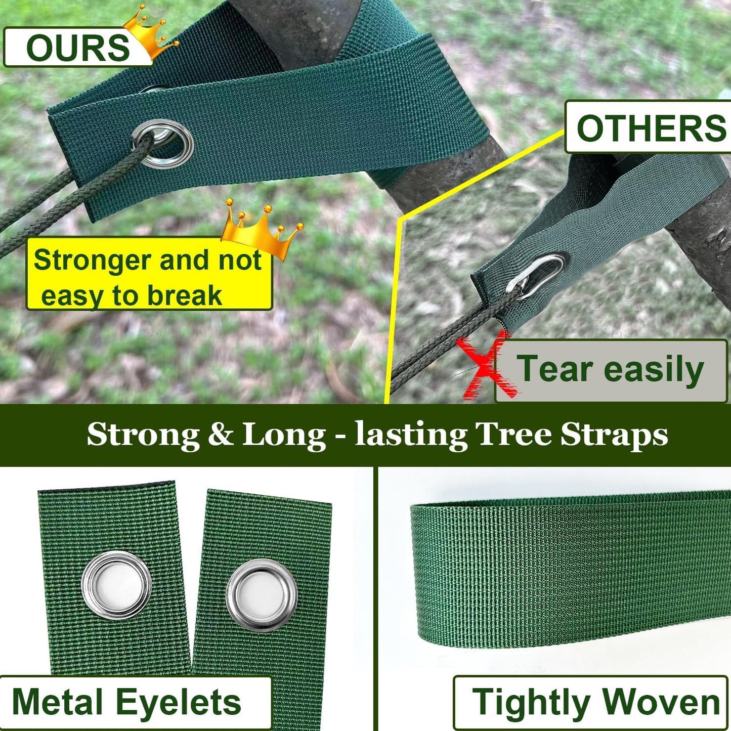 Tree Stakes and Supports, Heavy Duty Tree Stakes Kit Include 3Pcs Tree Straps for Staking, 3Pcs 12" Steel Spikes, and 39Ft Rope, Tree Supports for Young Tree Anti Strong Wind, Bad Weather