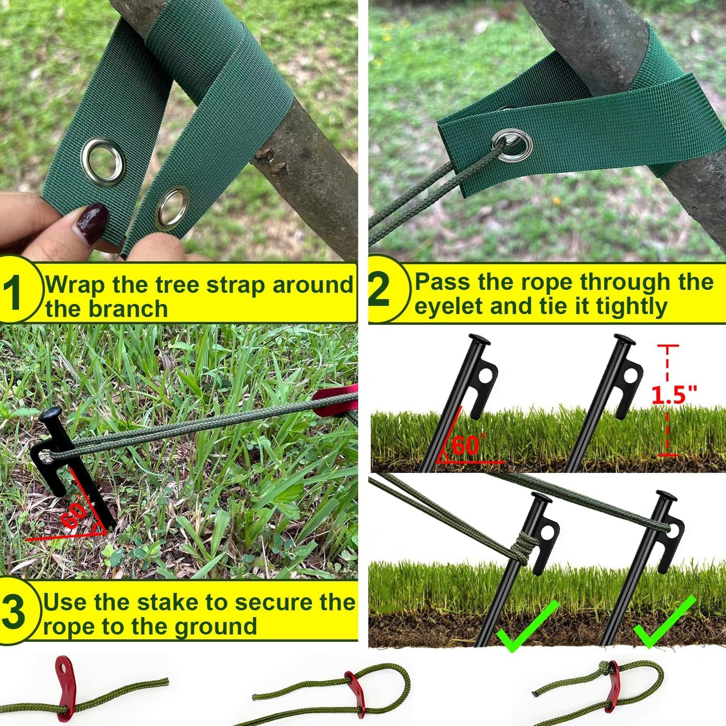 Tree Stakes and Supports, Heavy Duty Tree Stakes Kit Include 3Pcs Tree Straps for Staking, 3Pcs 12" Steel Spikes, and 39Ft Rope, Tree Supports for Young Tree Anti Strong Wind, Bad Weather