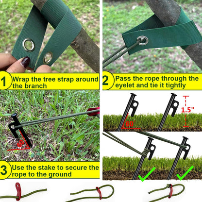Tree Stakes and Supports, Heavy Duty Tree Stakes Kit Include 3Pcs Tree Straps for Staking, 3Pcs 12" Steel Spikes, and 39Ft Rope, Tree Supports for Young Tree Anti Strong Wind, Bad Weather