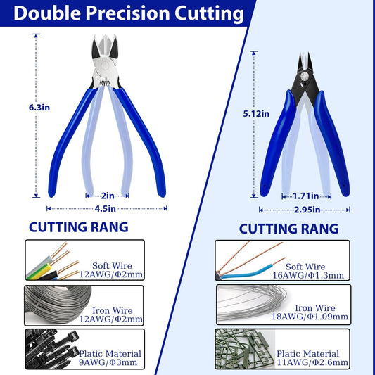 2 Pack Wire Cutters Set, 6" and 5" Ultra Sharp Flush Cutters, Carbon Steel Wire Cutters for Crafting, Electronics, 3D Prints, Jewelry Making, Model Sprue, Zip Ties(6"+ 5", Blue, 2 Pack)