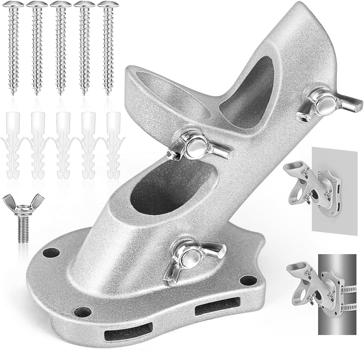 Flag Pole Holder,  Flag Pole Brackets Mount Outside House Heavy-Duty Aluminum Metal Rust Proof Bracket 1" Inner Diameter 2 Positions with Hardwares for Outdoor Wall Mounting Porch( Silver-1 Pack).