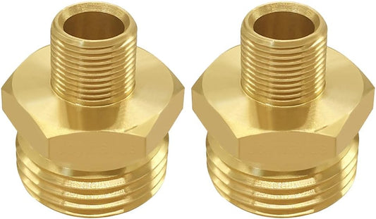 2PCS 3/4 GHT Male to 3/8 Compression Male Thread Adapter Pipe Fitting, Brass Reducer Faucet Connector Water Hose Adapter, Supply Line to Garden Hose Adapter for RV Kitchen Bathroom Plumbing