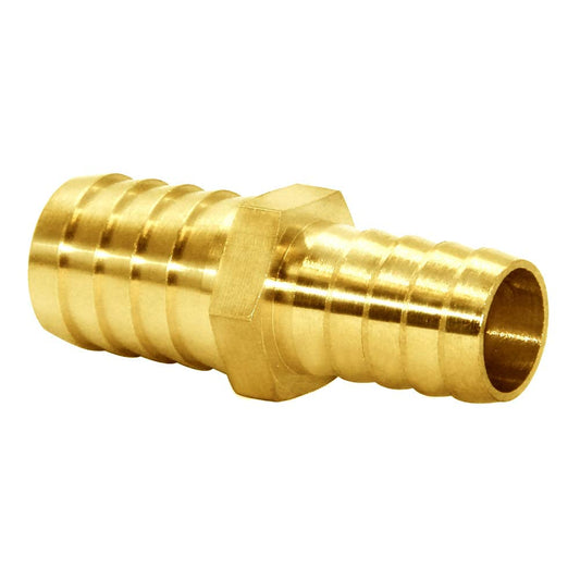2PCS Hose Barb Reducer 5/8" to 3/4" Barb Fitting Reducing Splicer, Hex Union Brass Fitting Water/Fuel/Air
