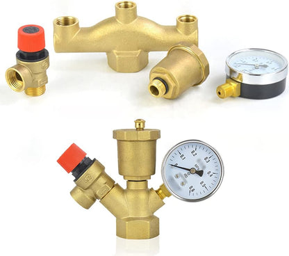 Brass Automatic Float Valve Kit 1/2"G Air Bleeder Release Vent Valve & 1/2"G Female × 1/2"NPT Male Pipe Fitting Connector Adapter
