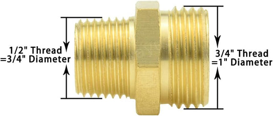 3/4" GHT Male x 1/2" NPT Male Brass Pipe Fittings Hex Nipple Adapter(Pack of 2)