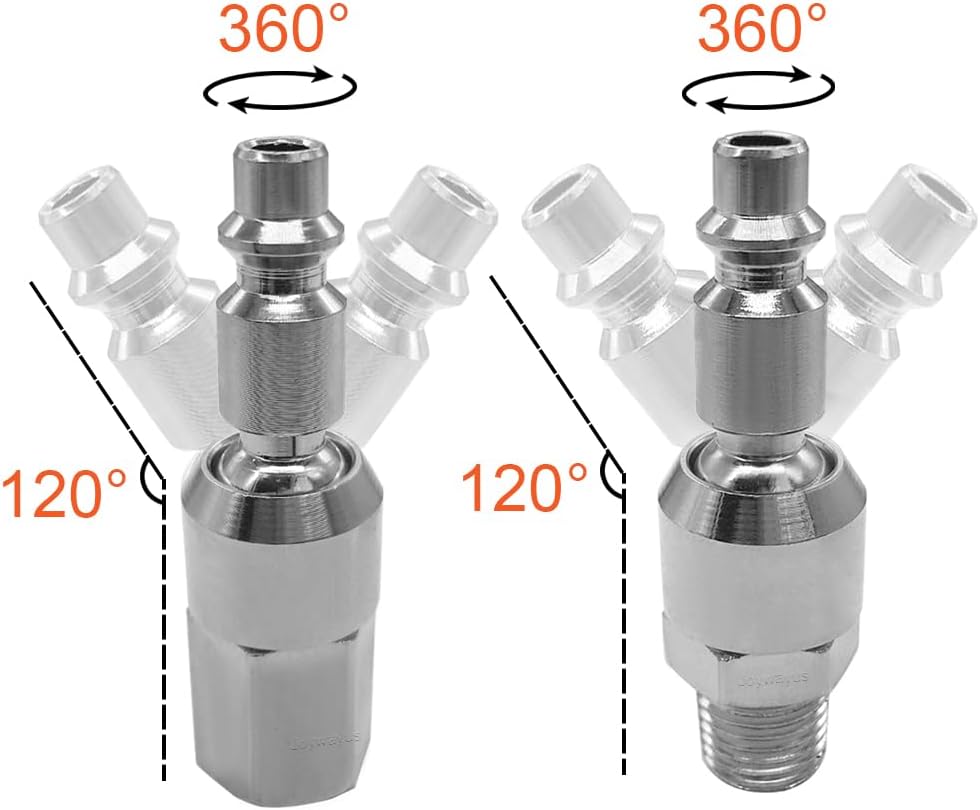 2PCS 1/4" NPT Male + 2PCS 1/4" NPT Female Thread Air Plug Industrial Swivel Coupler Steel Chrome Plating Construction