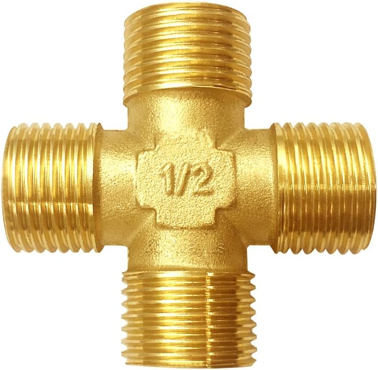 Brass 1/2"G Male 4-Way Pipe Fitting Adapter Tube Coupler Connector Water Gas Oil