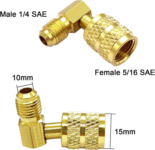 1/4" SAE Male to 5/16" SAE Female Flare Swivel Port 90 Degrees Elbow Adapter for R410A Mini Split HVAC System (Pack of 2)