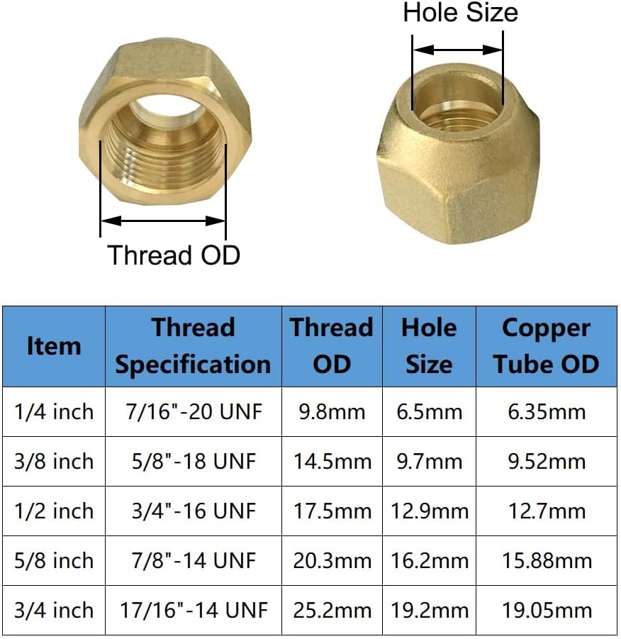 5PCS Brass 1/2" Flare Nut SAE 45 Degree Flare Tube Fitting for Air Conditioning Copper Pipe Extension Butt Copper Tube