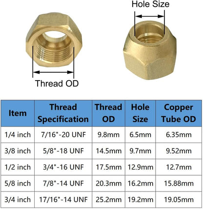 5PCS Brass 1/2" Flare Nut SAE 45 Degree Flare Tube Fitting for Air Conditioning Copper Pipe Extension Butt Copper Tube