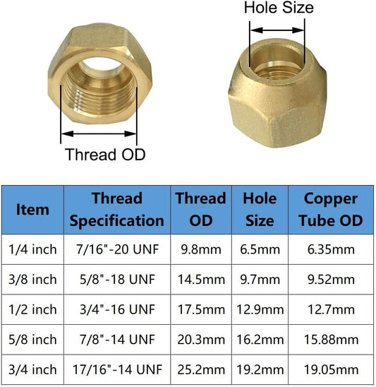 5PCS Brass 1/2" Flare Nut SAE 45 Degree Flare Tube Fitting for Air Conditioning Copper Pipe Extension Butt Copper Tube